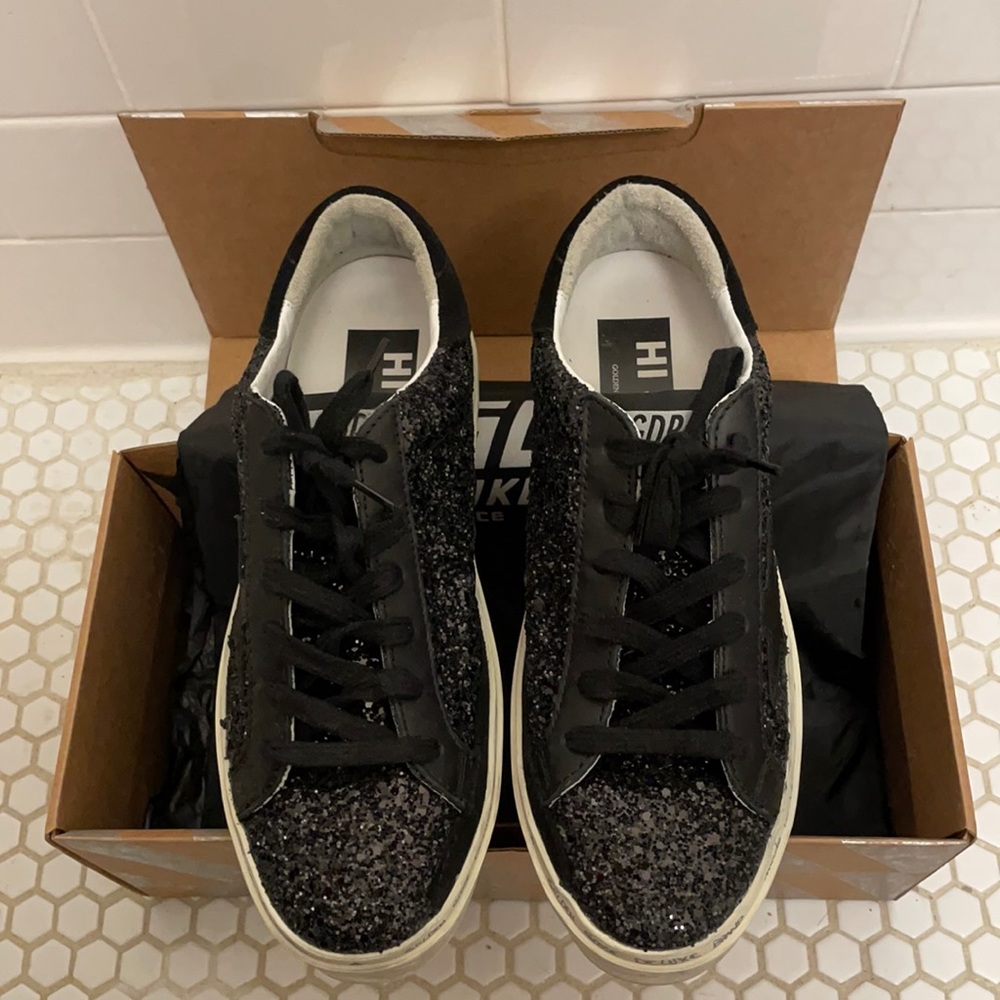 Golden Goose Hi Star Black Glitter 38 Worn Once